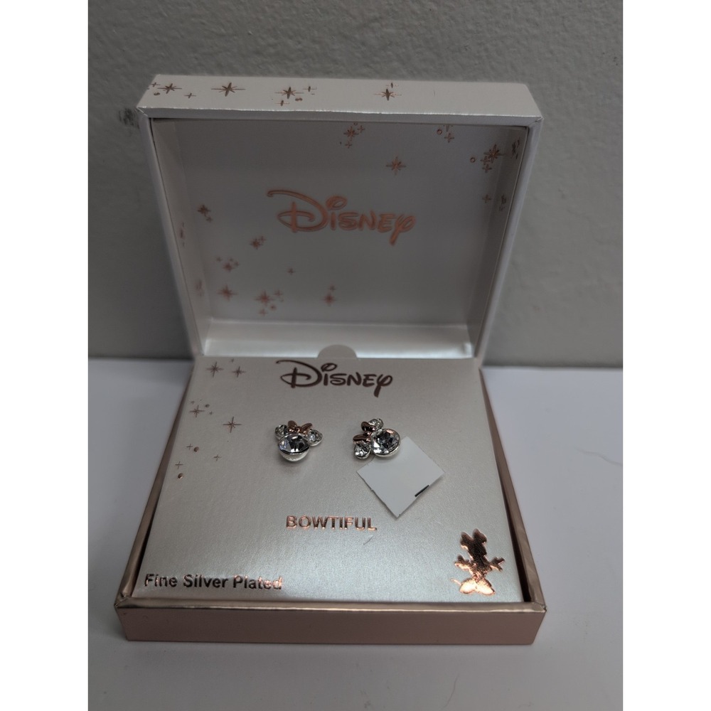 Disney Minnie Mouse Bowtifil Silver Plated Crystal Earrings New